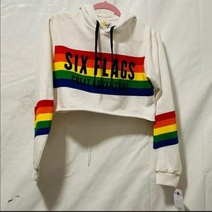 POP SURF APPAREL Womens Cropped L/S Hoodie "Six Flags" Size Small NWT